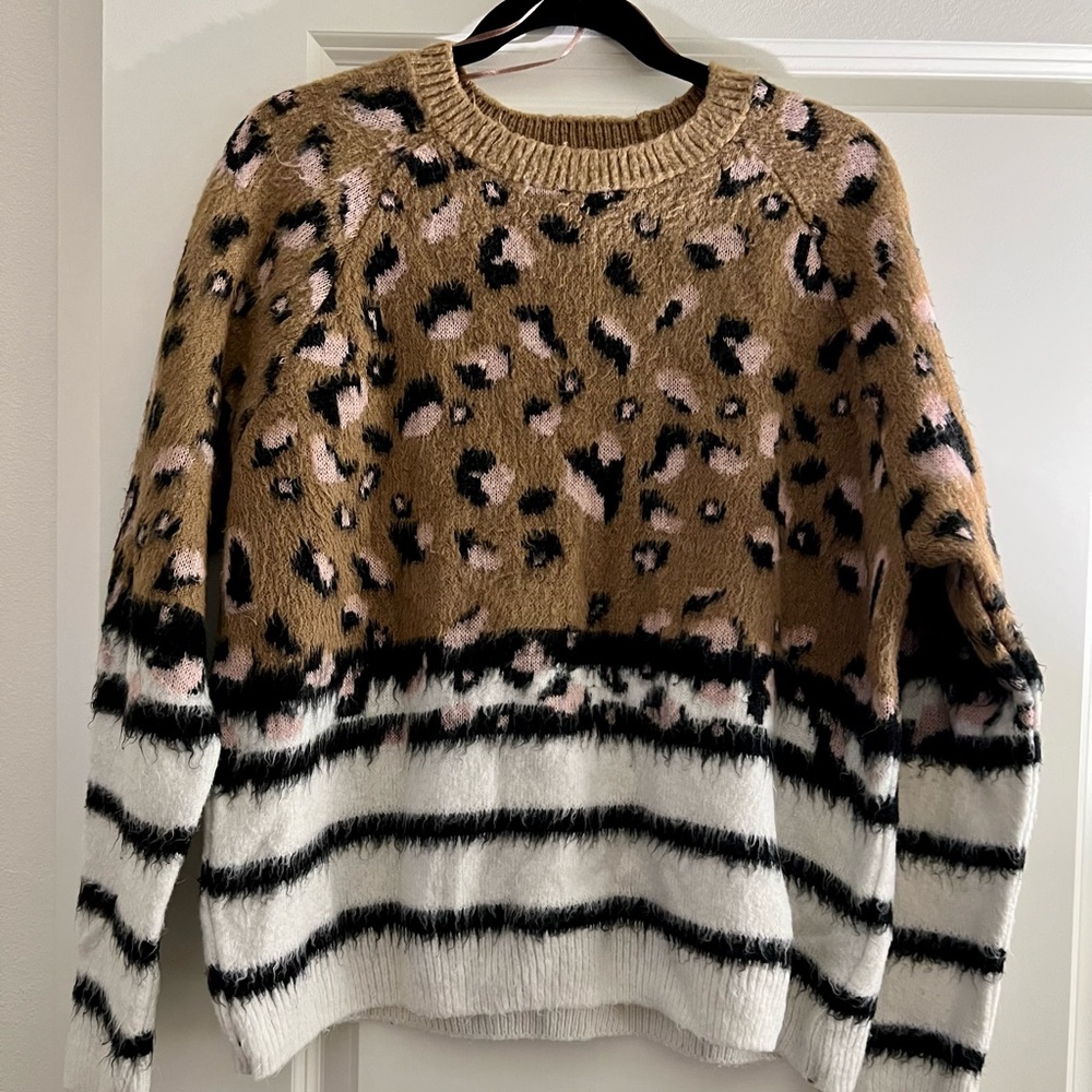 Topshop cheetah print fuzzy striped sweater